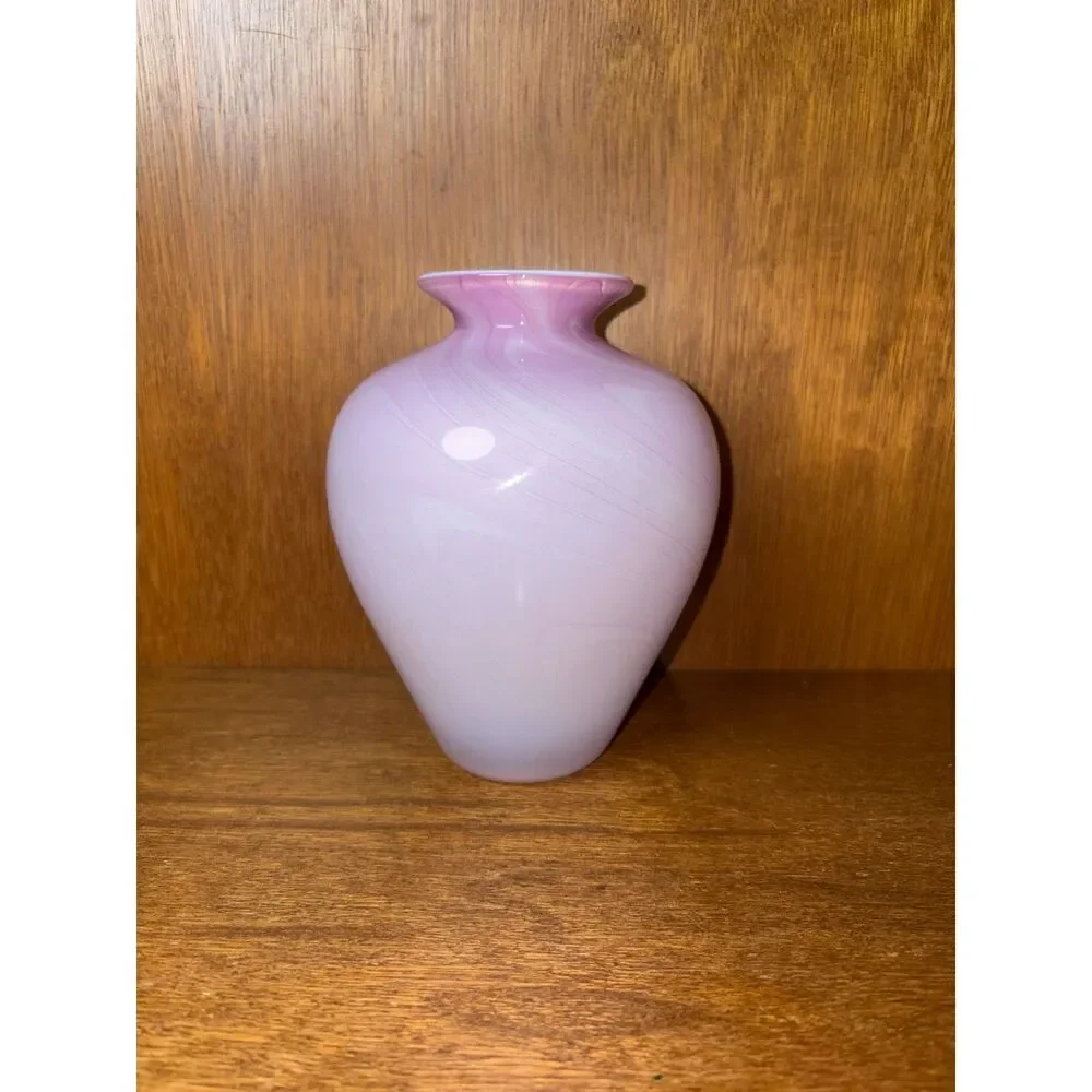 Vintage Handblown Pink and White Small Vase Vitrix Glass Corning 1992 Signed